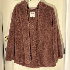 PINK Victoria’s Secret Sherpa Hooded Cardigan Cozy Teddy Jacket XS